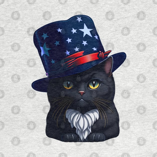 4th of July Patriotic Black Cat wearing American Hat by Pixelate Cat